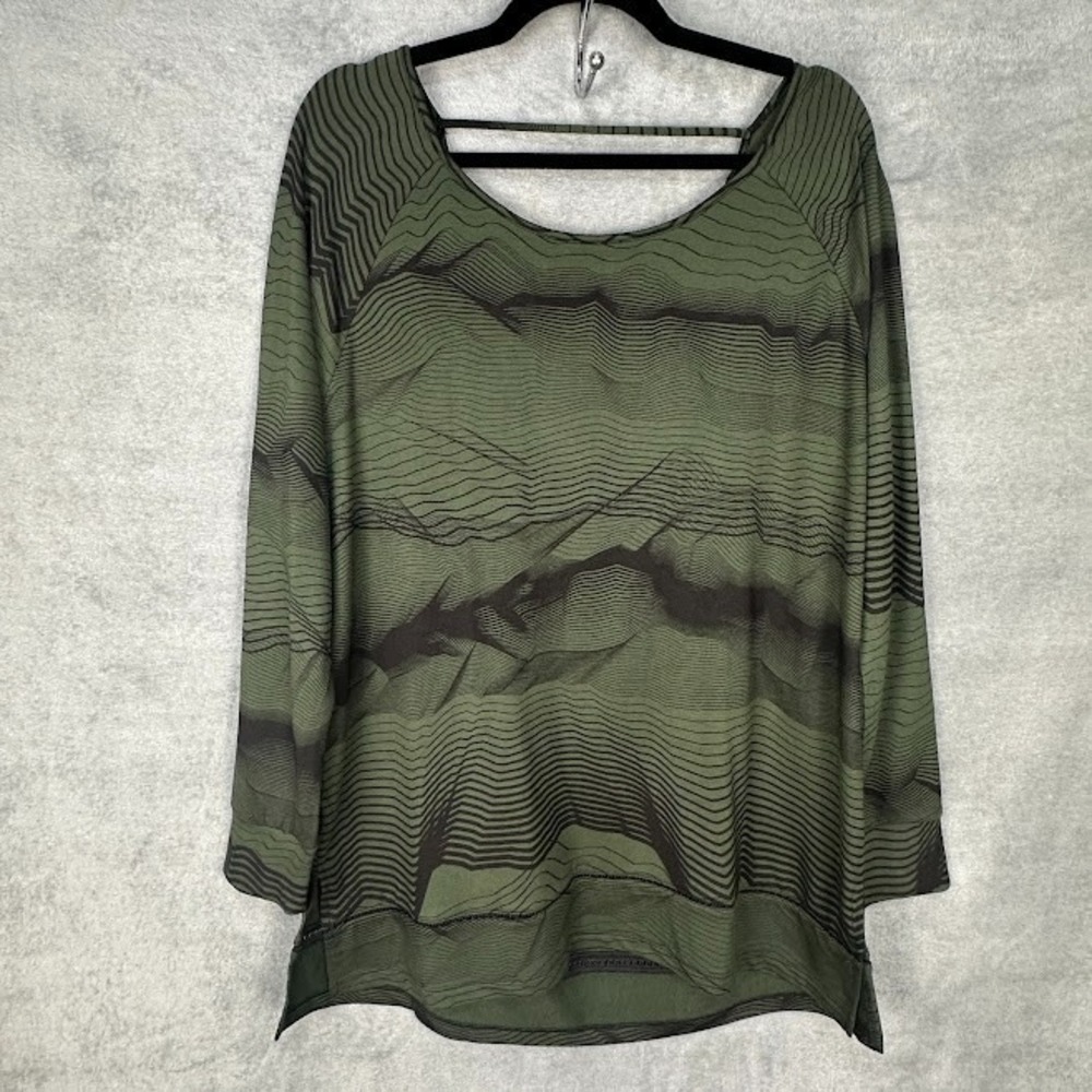 Soma Top Womens Large Green Striped French Terry Easy Top Stretch Comfort Lounge